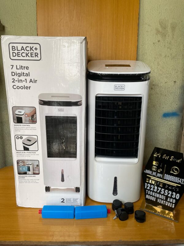 Black+Decker 7 Litre Digital 2-in-1 Air Cooler (model BXAC65002GB).