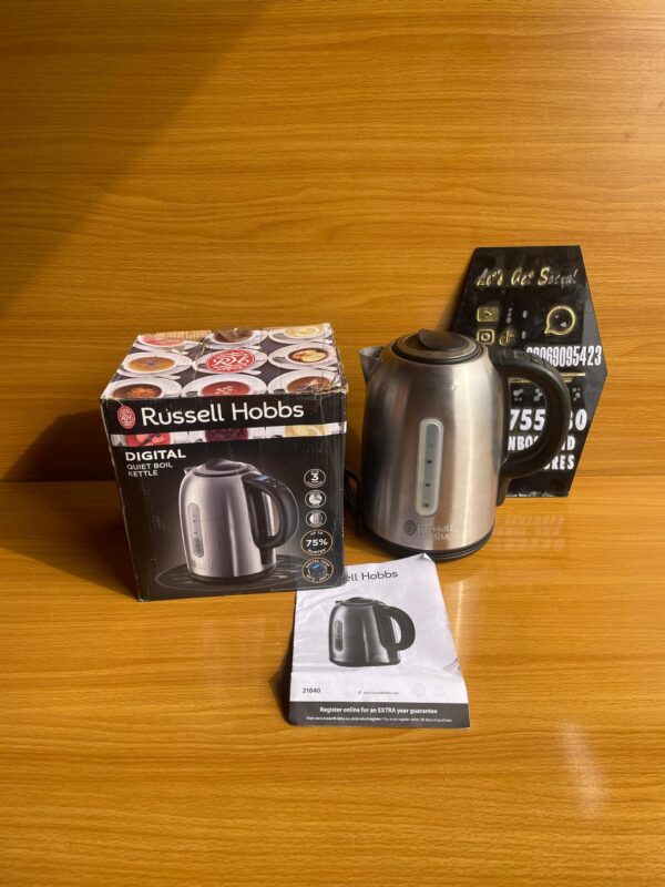 Russell Hobbs Brushed Stainless Steel Electric 1.7L Cordless Kettle (Quiet & Fast Boil 3KW, Removable washable anti-scale filter, Push button lid, Perfect pour spout)
