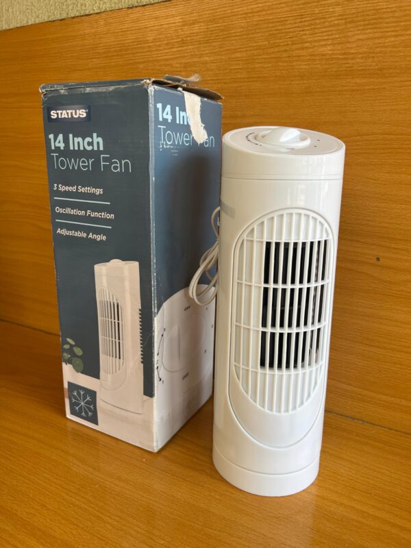 Status 14 Inch Tower Fan. 
 This is not rechargeable