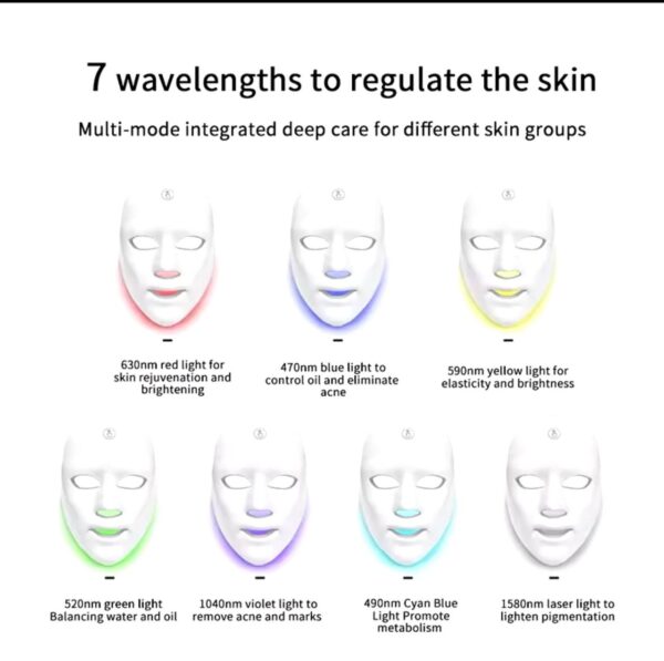 Rechargeable Facial LED Mask 7 Colors Photon Luminotherapy Beauty Mask Skin Rejuvenation Anti Acne Home Face Lifting and Whitening