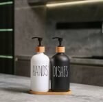 Dishwashing soap dispenser with plastic pump, reusable liquid soap shampoo shower gel bottle pressure bathroom decoration