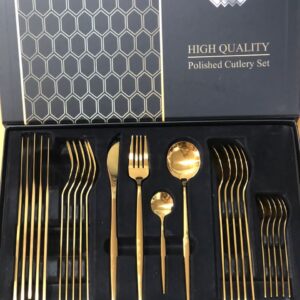 24Pcs silver Cutlery Specular Light Stainless Steel Steak Knife Fork Spoon Teaspoon Upscale Restaurant Cutlery Set With Gift Box