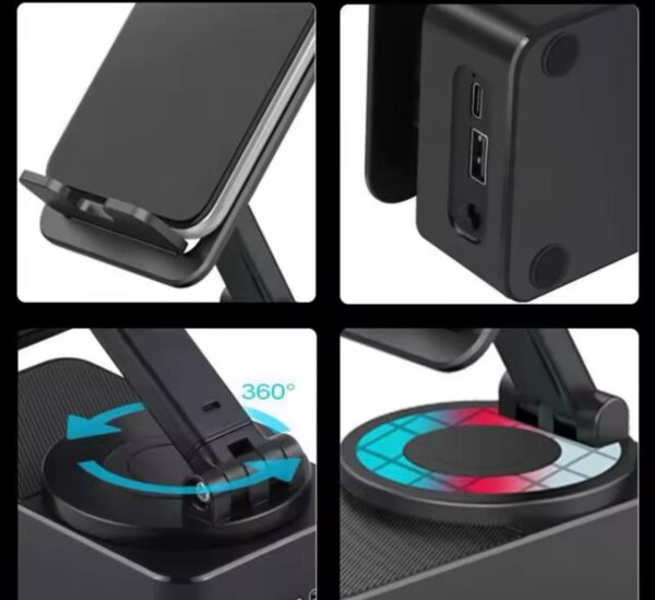 Phone Stand With Speaker 3 In 1 Mobile Phone Holder 360 Degree Rotation Phone Holder With 9D Surround Sound Anti Slip Base