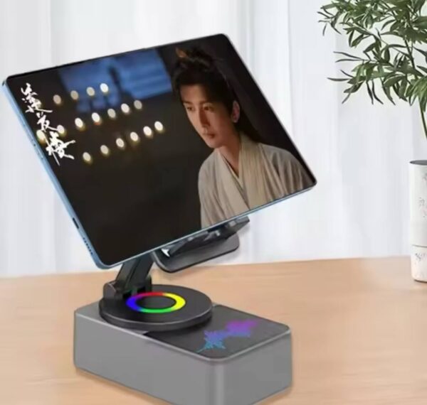 Phone Stand With Speaker 3 In 1 Mobile Phone Holder 360 Degree Rotation Phone Holder With 9D Surround Sound Anti Slip Base