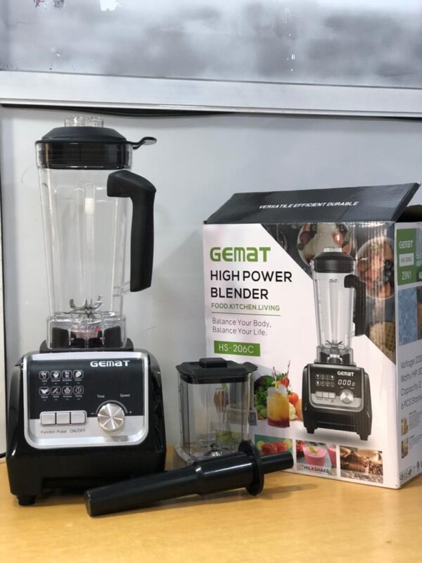 Gemat Commercial Blender-3000w

Gemat Commercial Grinder blender 3000W With Extra Mill JAR is suitable for hard foods and crush even ice block.

 it is specially made for food smoothening and has the ability to crush the seed of tomatoes to fine paste. it can be used for nuts, beans, maize, tomatoes, pepper,