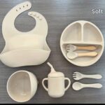 Silicone Baby Feeding Set Microwave Oven Safe for 0-3 Years Includes Suction Plate Soft Bowl Spoons Forks Bib Snack Cup