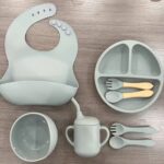 Silicone Baby Feeding Set Microwave Oven Safe for 0-3 Years Includes Suction Plate Soft Bowl Spoons Forks Bib Snack Cup