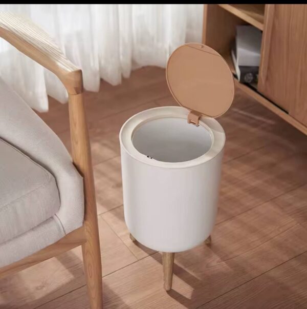 1L Creative Covered Press Living Room Toilet Bathroom Kitchen Tall Imitation Wood Grain Trash Can .