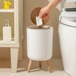 1L Creative Covered Press Living Room Toilet Bathroom Kitchen Tall Imitation Wood Grain Trash Can .