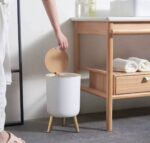 1L Creative Covered Press Living Room Toilet Bathroom Kitchen Tall Imitation Wood Grain Trash Can .