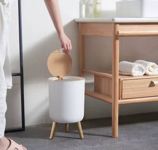 1L Creative Covered Press Living Room Toilet Bathroom Kitchen Tall Imitation Wood Grain Trash Can .