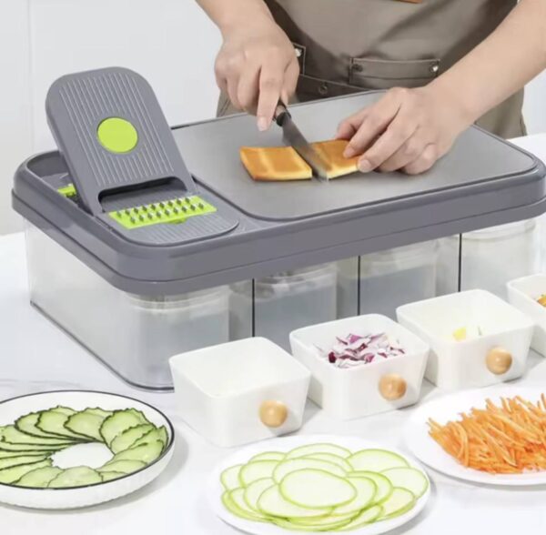 All-In-1 Veggie Stainless Steel Pro Food Chopper with Built-In Cutting Board and Container for Vegetable Salad Cheese Grater