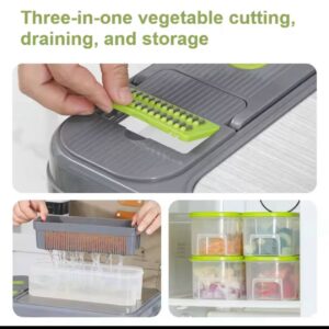 All-In-1 Veggie Stainless Steel Pro Food Chopper with Built-In Cutting Board and Container for Vegetable Salad Cheese Grater