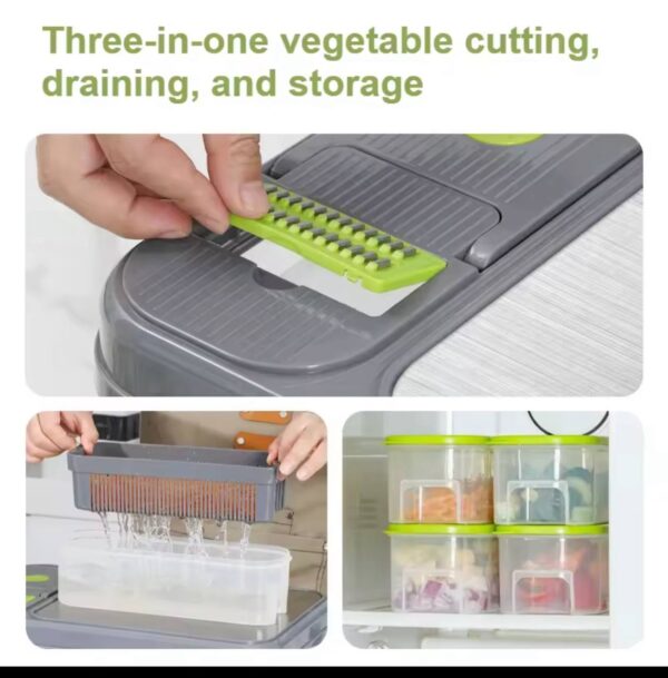 All-In-1 Veggie Stainless Steel Pro Food Chopper with Built-In Cutting Board and Container for Vegetable Salad Cheese Grater