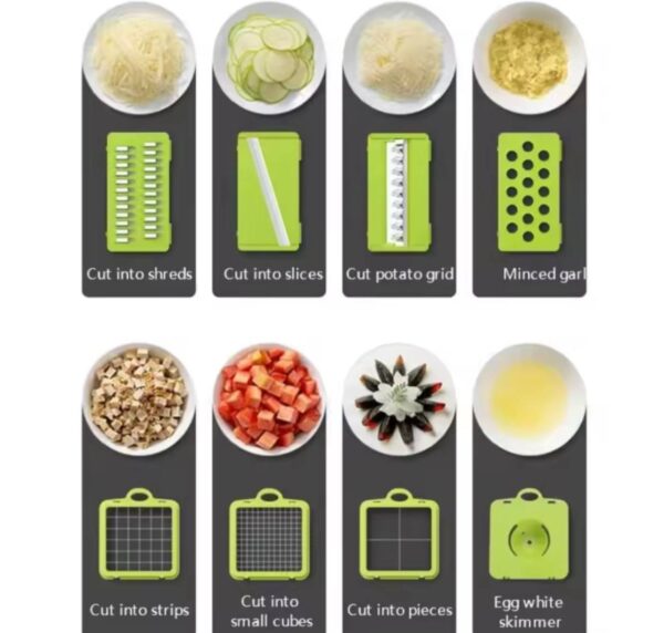 All-In-1 Veggie Stainless Steel Pro Food Chopper with Built-In Cutting Board and Container for Vegetable Salad Cheese Grater